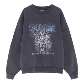 Anine Bing Miles Leopard Muse Sweatshirt, Washed Black
